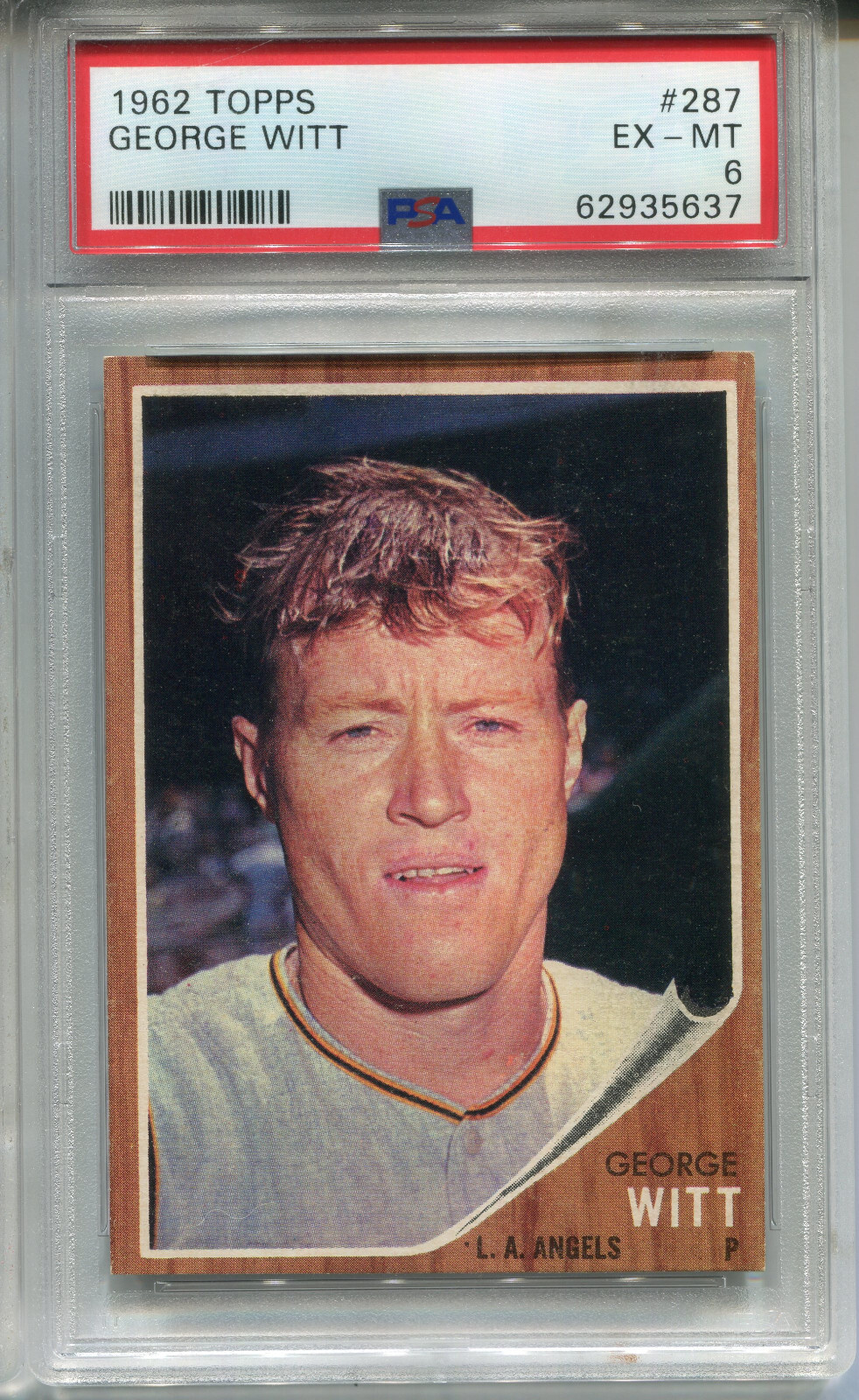 1962 Topps #287 George Witt PSA 6 EX-MT Los Angeles Angels