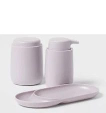 Room Essentials~ 3pc Lavender Bath Bundle Set: Soap Tray, Pump & Canister. New
