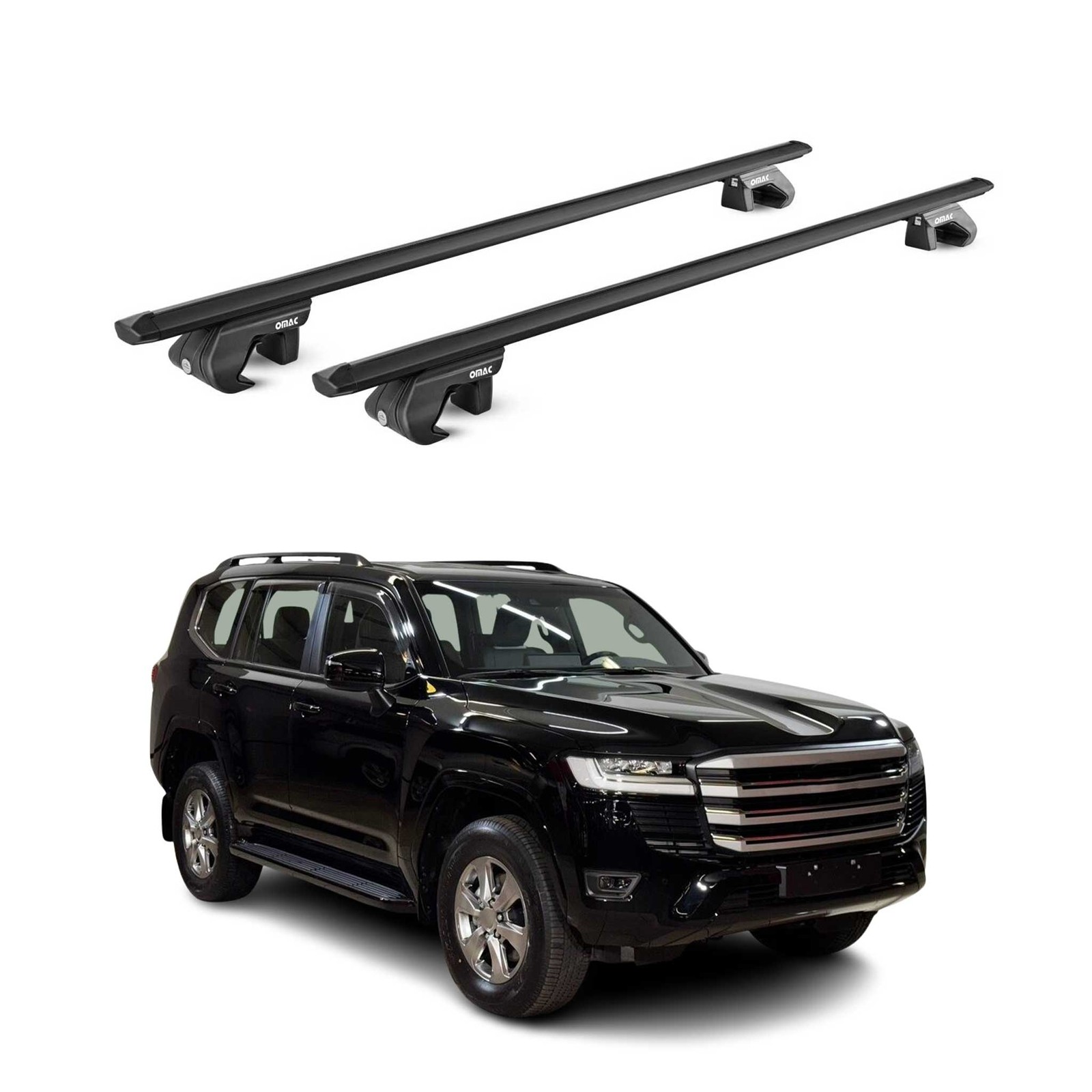 Barres de toit transversales noires en alu pour Toyota Land Cruiser 2024-2026