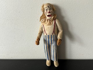 Antique Hand Carved & Painted Folk Art Primitive Wood Circus Carnival Clown Doll
