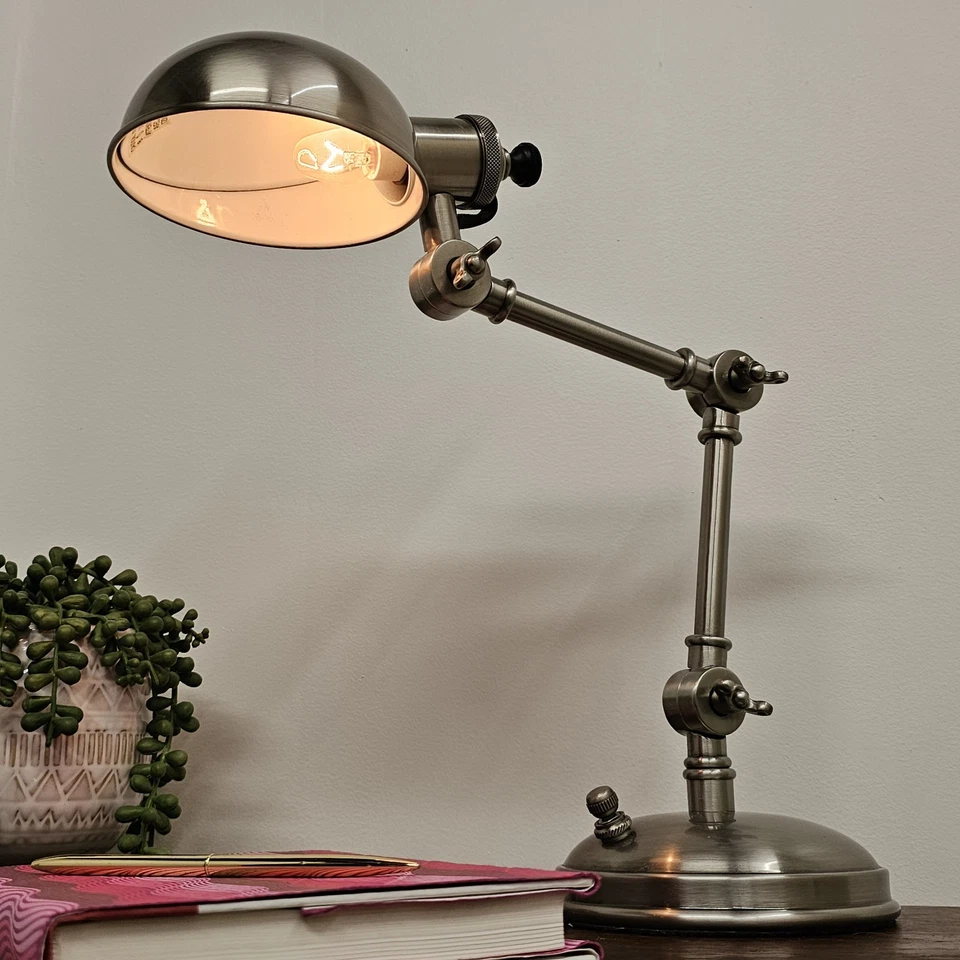 Pottery Barn Adjustable Brushed Nickel Desk Lamp Model 6177653 - Image 3 of 4