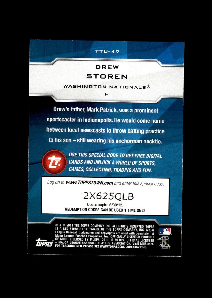 2011 Topps Update Topps Town #TTU-47 Drew Storen Washington Nationals - Image 2 of 2