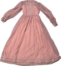 Vintage Dusty Rose Pink Prairie Maxi Dress Victorian Lace Sheer Bishop Sleeve XS