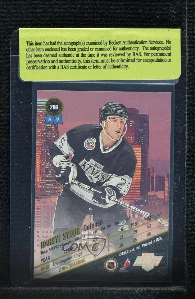 BAS 1993-94 Leaf Darryl Sydor #206 Authentic Auto - Image 2 of 2