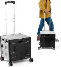 Collapsible Rolling Crate With Lid 35L 4 Wheel Portable Storage Cart Cool Gray