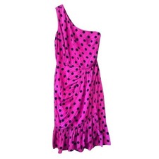 Derek Lam 10 Crosby Pink Polka Dot Silk One Shoulder Ruffle Dress Size 0