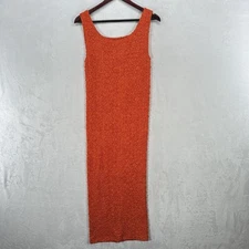 Dress Womens Small Orange Bodycon Maxi Textured Stretch Beach Resort Tank Bright