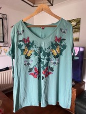 Ladies Size 24 Green Butterfly Top By Joe Brown