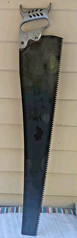 ANTIQUE 4 TPI HAND SAW CAST Aluminum HANDLE Early 1900's 30" HAND SAW / ICE SAW