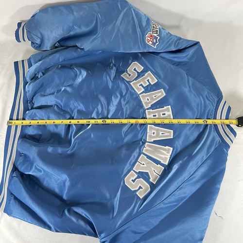 Giacca Bomber Vintage Seattle Seahawks Chalk Line NFL Uomo Snap Blu Taglia XL - Foto 24 di 24