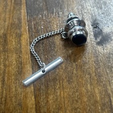 Antique White Gold Filled Oval Black Stone Tie Tack Lapel Pin