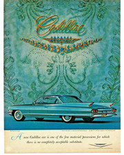 1961 Cadillac Sixty-two Blue Coupe Vintage Print Ad Series 62 Hardtop Tailfins