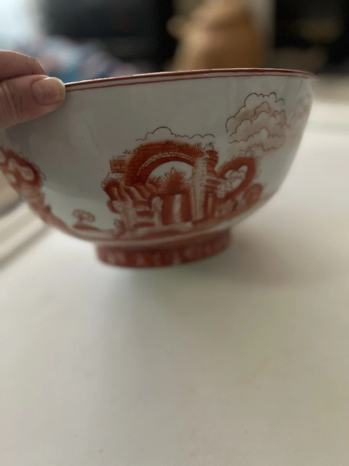Красивая большая китайская фарфоровая чаша с оранжевой сценой и клеймом Цяньлун - Изображение 2 из 4