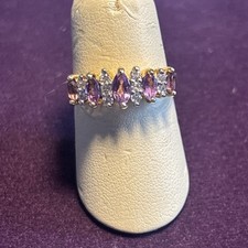 Gold Tone Natural Amethyst With CZ Ring Sz 7