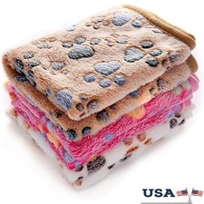 Pet Blanket Set Coral Velvet Soft Warm Lightweight Paw Print Travel Washable
