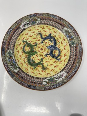 C 1900 Double Dragon  Hand Painted Porcelain 9.5 In Plate China #3