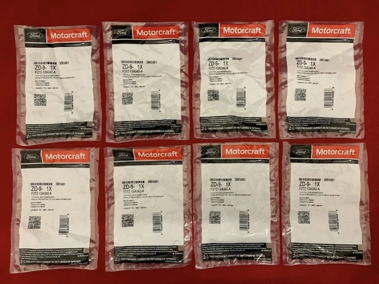 Set of 8 Motorcraft ZD-9 Glow Plugs for 7.3L IDI Ford F250 F350 F59 Diesel