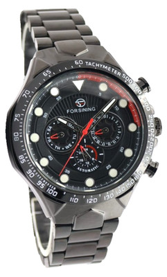 Forsining Automatik Uhr Mechanisch Herren Armbanduhr Black Datum Edelstahl 46mm