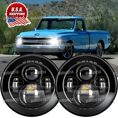 Pair 7'' Round LED Headlights Hi/Lo Beam For Chevy C10 C20 Pickup LUV Camaro Nova