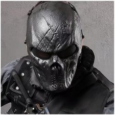 Ghost Mask with Metal Mesh Eye Protection - Black Skull/;