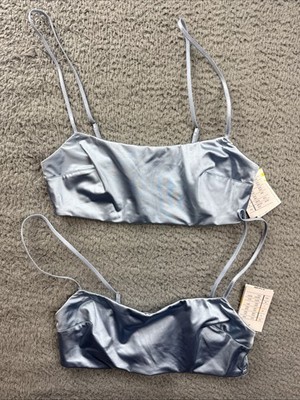 2x Auden Womens XS Blue Satin Unlined Scoop Bralette Lot