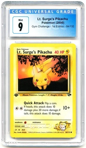 CGC 9 MINT Lt. Surge's Pikachu Gym Challenge 1st Edition Pokemon 84/132  -14