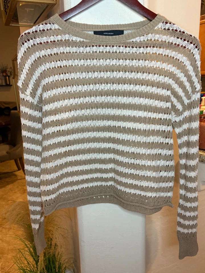 Vero Moda Jersey Punto Abierto Marrón y Blanco Talla M 4-8 Foto 2 de 4