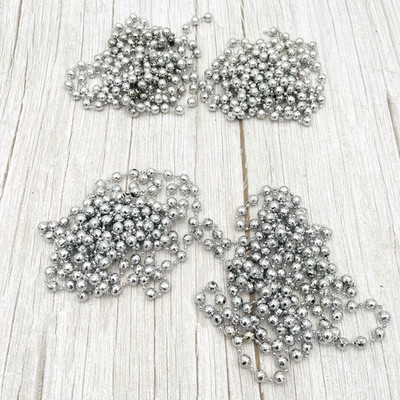 Vtg Christmas Garland Silver Bead Disco Ball Mirrored 4 - 8' Stands - 36' Total