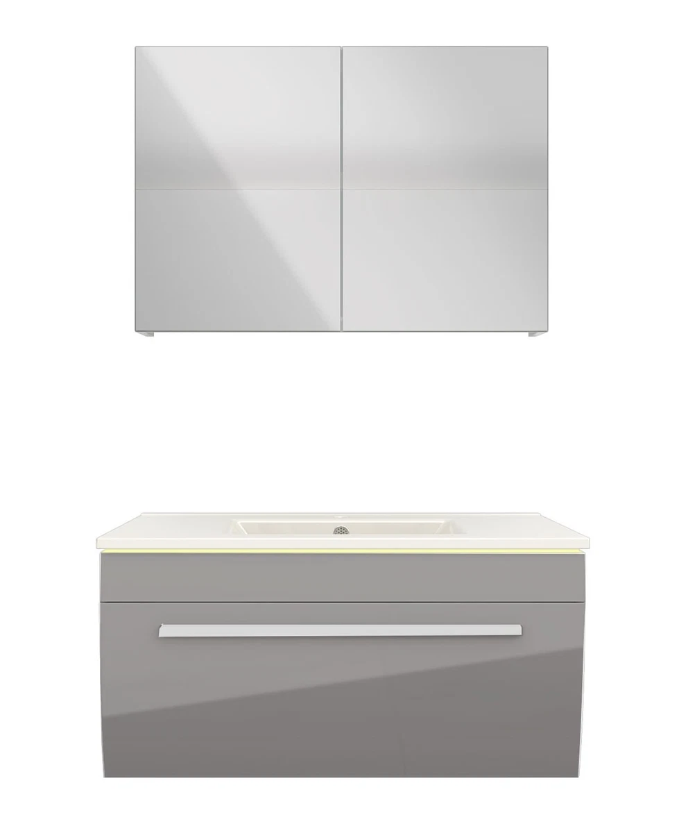 Badmöbel Set Gently 3 V1 Weiß/Grau MDF Waschtisch 80cm