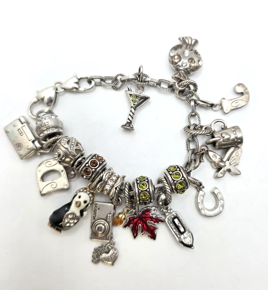 Pulsera BRIGHTON Charm Hoja Roja Pingüino Martini Vidrio Herradura Cámara J D 7.5" Foto 4 de 4