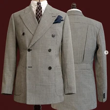 Vintage Men's Blazer Double Breasted with Belt Jacket Peak Lapel Casual Coat