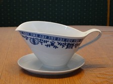 Sauciere Porzellan Wei&szlig; KAHLA K&ouml;nitz 1960er Kobalt Unterglasur 19x12x10 cm