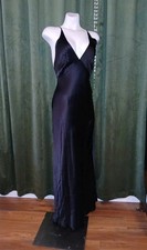 Vintage Victorias Secret SILK Black Bias Cut Cowl Gown Slip Bead Train Dress M