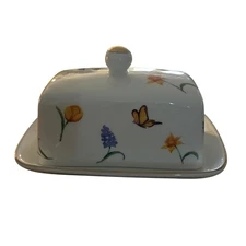 GRACE TEAWARE FINE PORCELAIN FIT HALF STICK OR 1/3 BLOCK BUTTER BUTTERFLY FLOWER