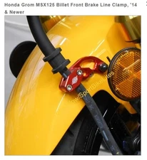 Honda Grom MSX125 Billet Front Brake Line Clamp, Red, Fits 2014-2023