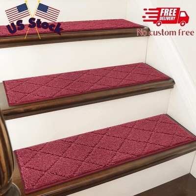 Edging Stair Treads Non-Slip Carpet Mat 28Inx9In Indoor Stair Runners (7pc, Red)