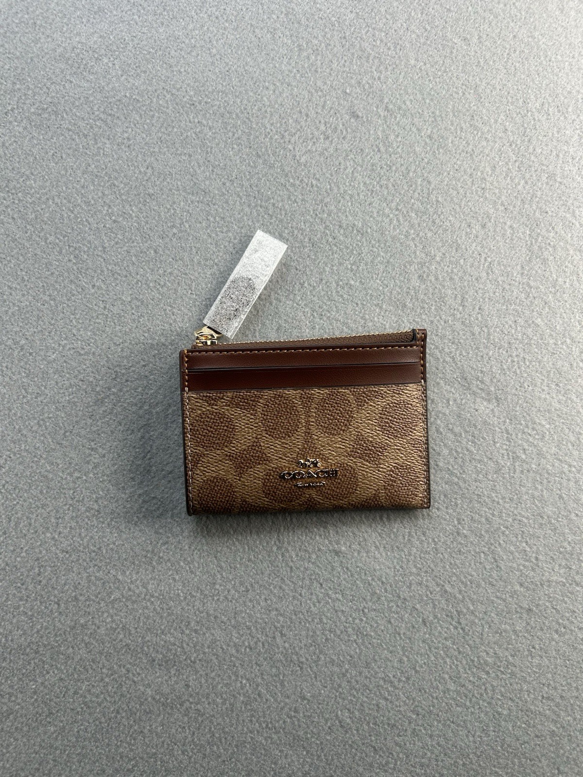 Coach Mini Skinny ID Case Tan Brown Signature Canvas Wallet - NWT - CW870