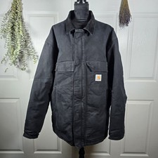 Mens Carhartt 3XL Work Jacket Canvas Quilt Lined Corduroy Collar C003 BLK