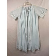 Vanity Fair Robe Women Small Blue Vintage Lace Trim Sheer Tricot Peignoir USA
