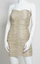 Guess Women's Gold Strapless Lined Metallic Sleeveless Bodycon Dress Sz 2