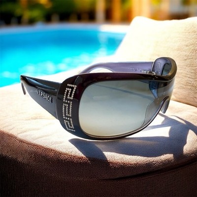 Cute Versace Italy MOD. 4098-8 Black and Purple Shield Sunglasses, 120 mm