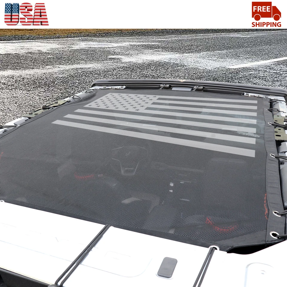 1x Black US Flag Bikini Top Mesh Sun Shade Cover Net For Ford Bronco 2021+ 4Dr Foto 4 de 4