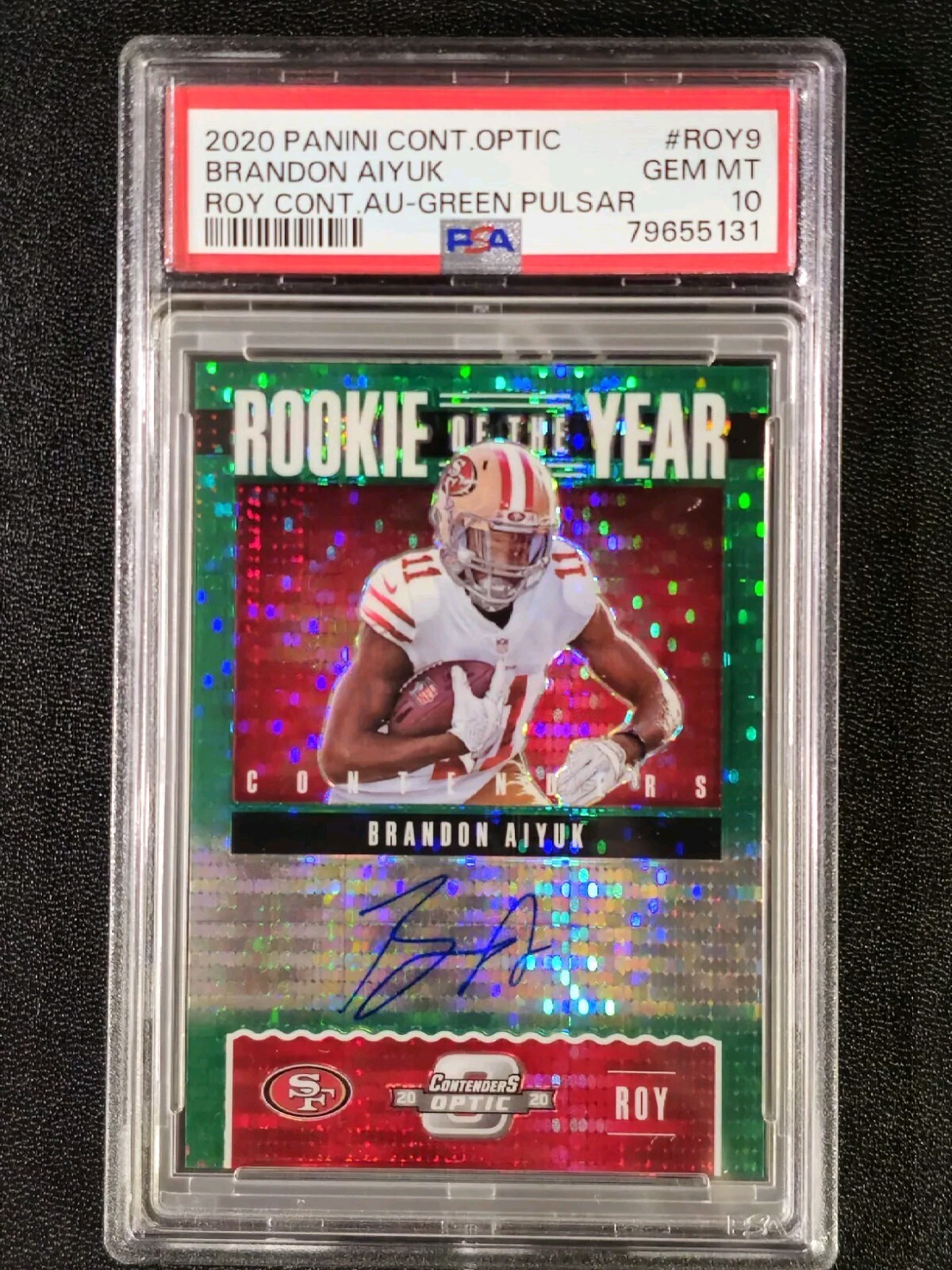 Brandon Aiyuk Panini Contenders Optic Rookie of the Year Contenders Autographs #ROY9 Green Pulsar