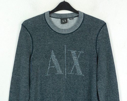 ARMANI EXCHANGE Maglione Uomo M Grigio Con Grande Logo AX Pullover Top Felpa - Foto 2 di 5
