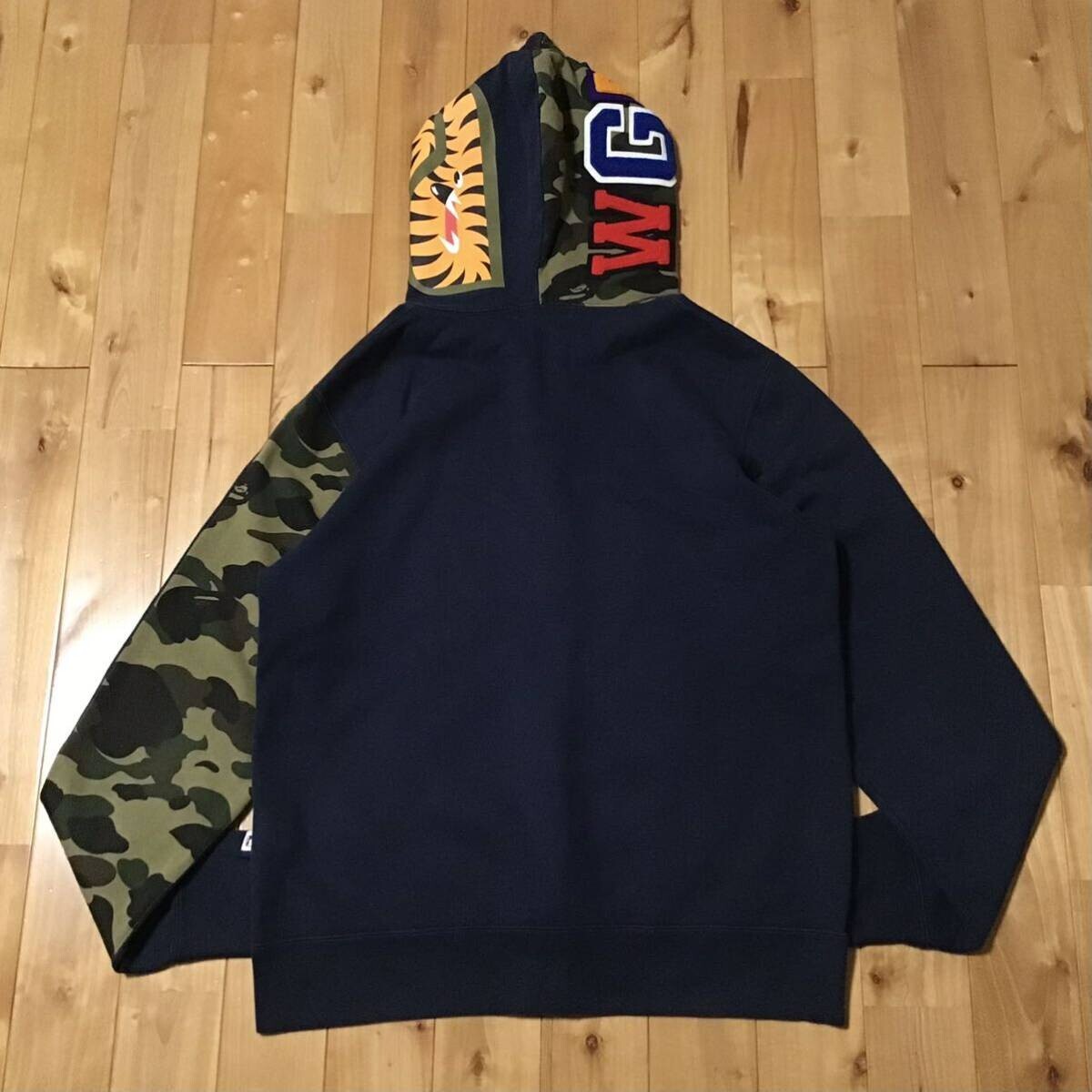 BAPE 1st camo green x navy shark full zip hoodie NIGO A