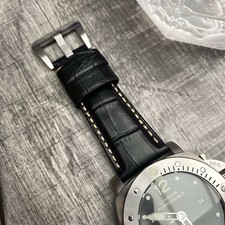 For OFFICINE PANERAI Luminor Marina 24mm Black Calf Leather Watch Strap Band
