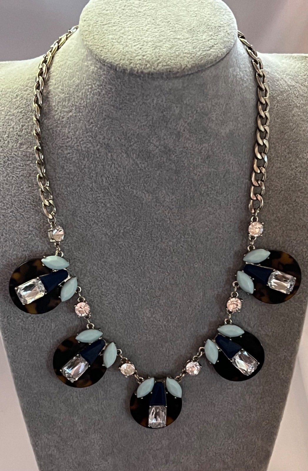 Tortoise Acrylic Shell Statement Necklace With Bl… - image 2