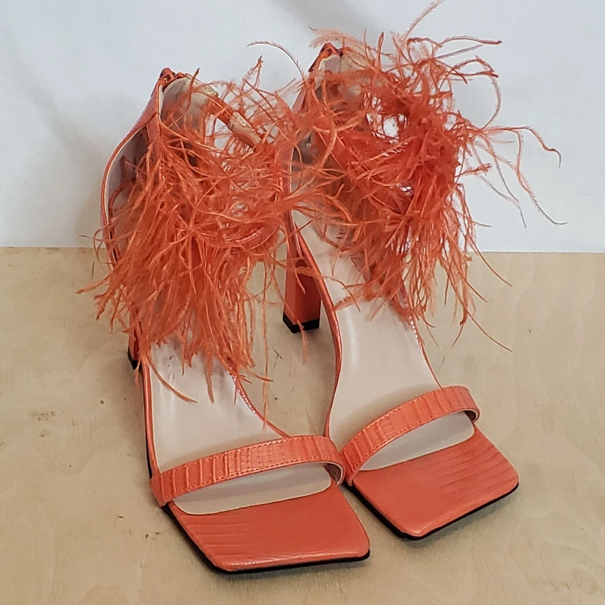 Nasty Gal Faux Leather Lizard Feather Strappy Heels Size US 7 EU