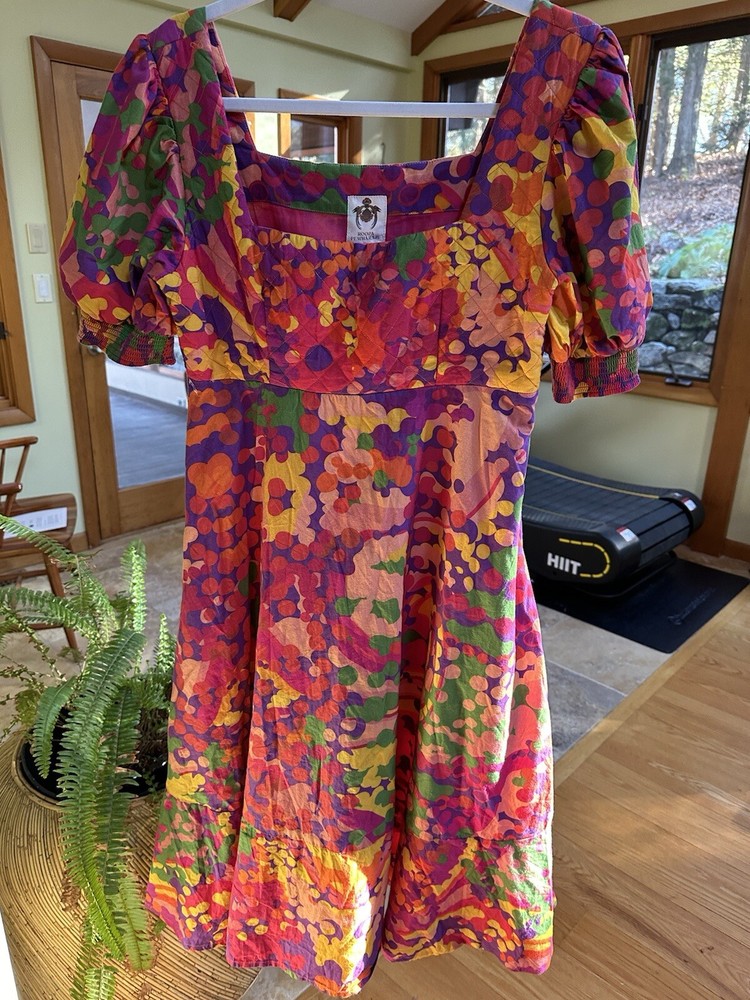 ANTHROPOLOGIE ROOPA  PEMMARAJU FLORAL QUILTED MIDI DRESS S EUC