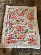 Levtex Baby Comforter Blanket Pink Flowers Lace Mini Poms Poms 100 Cotton